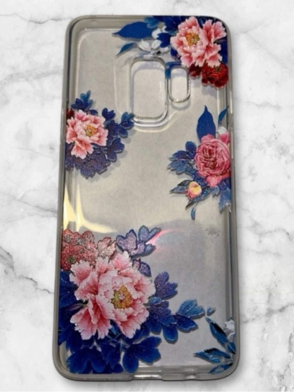 Samsung galaxy S9 phone case  Floral Clear Protective Phone Case - Pink & Blue